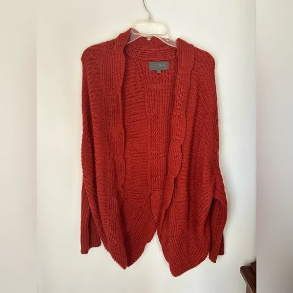 Sunday in Brooklyn Open Front Cardigan Ribbed Knit Small Rust Orange - Image 11