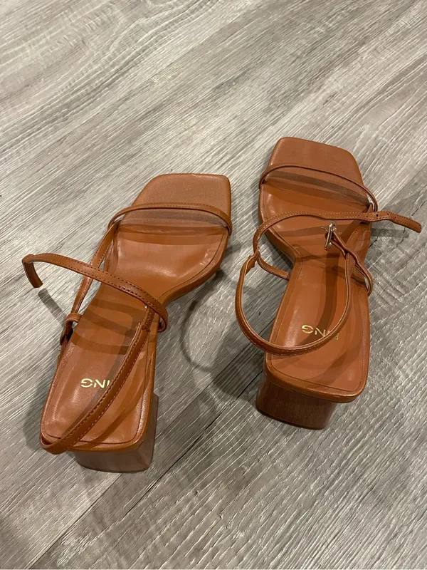 Mango Tan Strappy Square-Toe Block Heel Sandals - Image 5