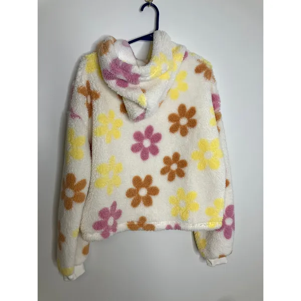 Barbie Grayson Threads Hoodie Women Medium White Floral NWT Sherpa Pullover - Image 6