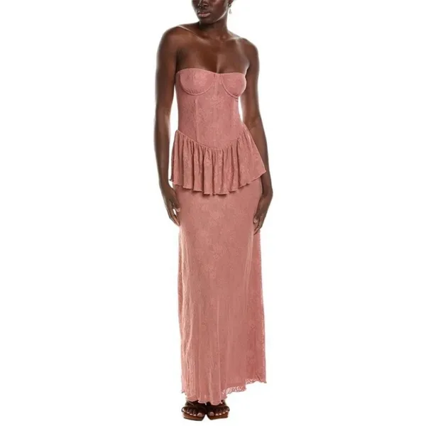 NWT Anthropologie We Wore What Strapless Corset Peplum Maxi Dress Sz‎ 2 - Image 2