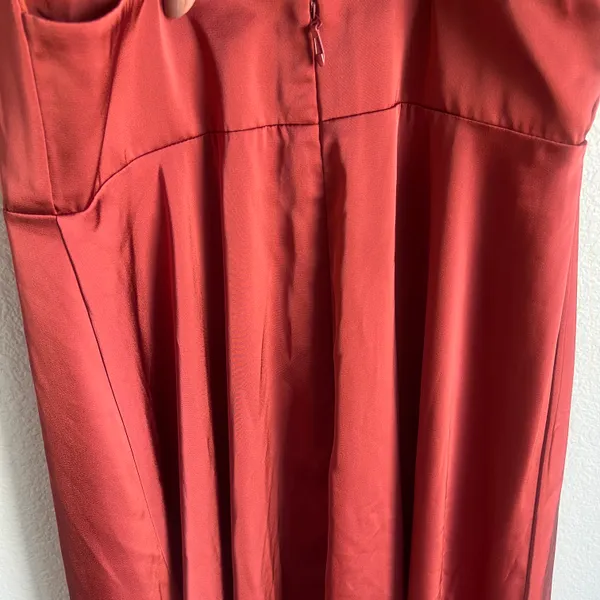 Azazie Bridesmaids Dress Terracotta Flowy Cowl Neckline Side Slit Satin Size 12 - Image 9