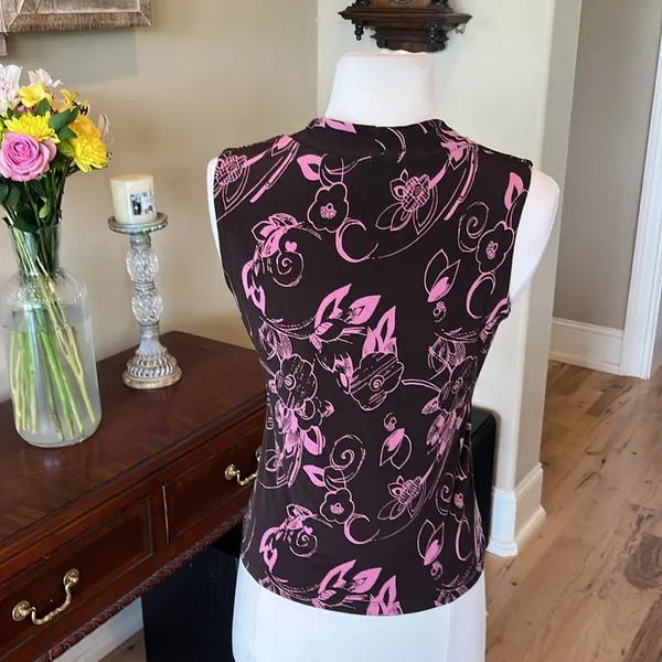 Floral Sleeveless Top Brown Pink - Image 5