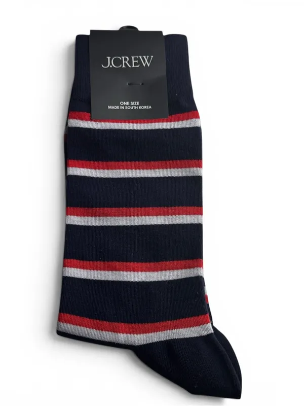 J. Crew Navy Socks with Red & White Stripes Crew Style Preppy Socks New With Tag - Image 8
