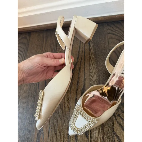 Badgley Mischka Womens Emmie Slingback Evening Pump Block Heel Ivory Satin 8 EUC - Image 15