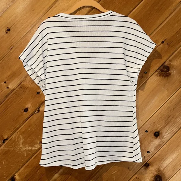 I Joah black and white striped tie front top - Image 6