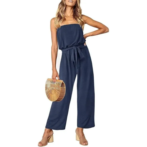 Zesica Strapless Jumpsuit Black Wide Leg Belted Romper Medium NWT - Image 2