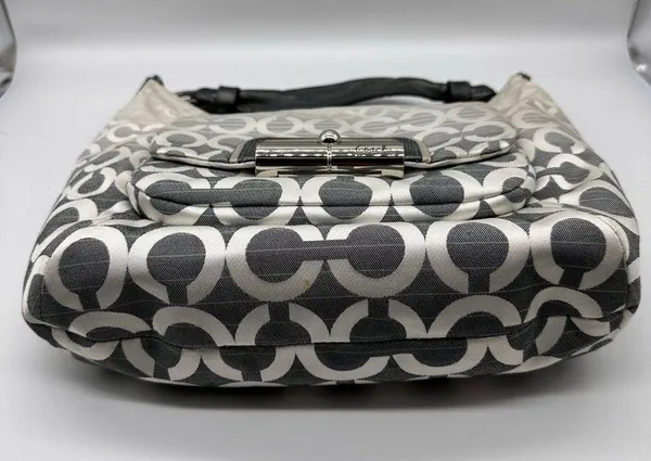 Coach Kristen Shoulder Bag Op Art Ombre Gray Fabric and Leather Purse 16793 - Image 6