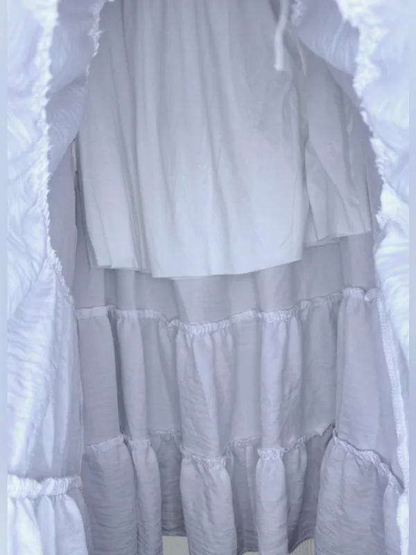 OLIVE & CO. White Tiered Boho Cottagecore Midi Skirt | High Elastic Waist - Image 6