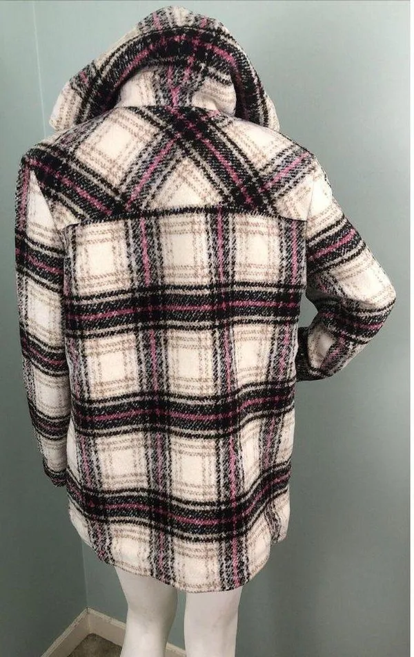 NWT Women's Thakoon for DesigNation Kohl's Plaid Hooded Flannel Coat Sz Medium - Image 10