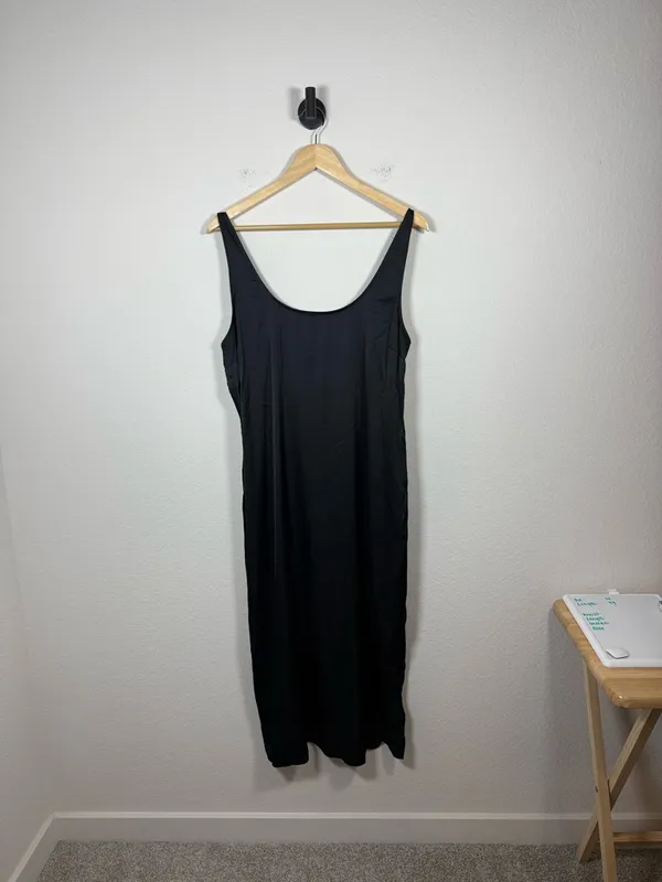 Abercrombie Black Satin Slip Midi Dress Scoop Neck Side Slit Size L - Image 3