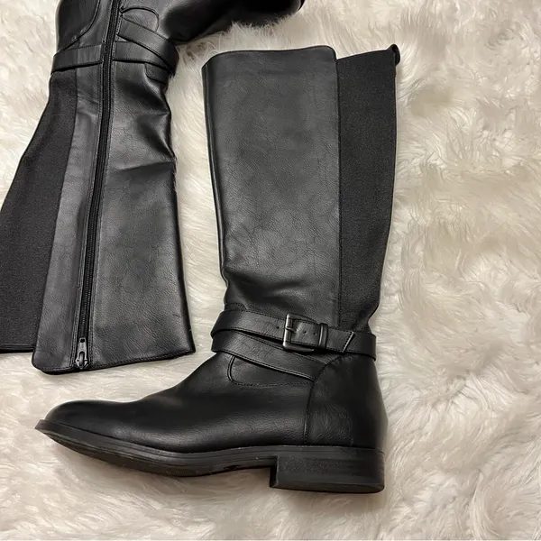 A New Day Black Faux Leather Tall Riding Boots Target Size 10 Buckle detail - Image 3