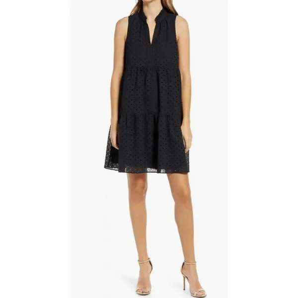 Lilly Pulitzer Novella Eyelet Lace Sleeveless Swing Dress Size XS‎ Onyx Black - Image 2
