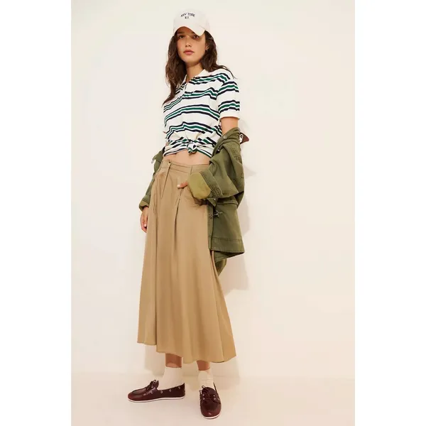Free People All Around Midi Maxi Full Skirt Olive Tan Khaki Size Large Neutral - Image 13