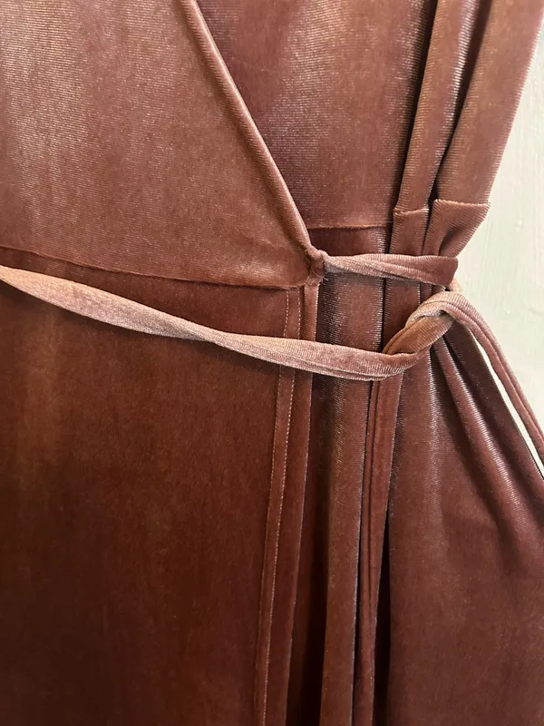 Anrabess Rose Pink Velour Maxi Wrap Dress Brown Size M - Image 2