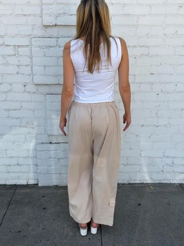 Vtg beige wide leg capri cargo pant drawstring waist sz XL - Image 3