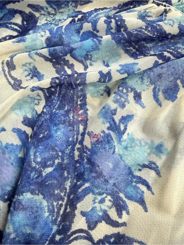 Free People Women’s Up For Anything Western Shirt Smocked Mesh Floral Blue S - Image 13