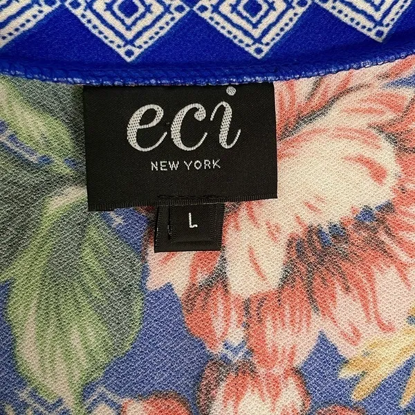Eci New York Dress Womens Blue Midi Floral Wrap Floral Ladies size L - Image 10