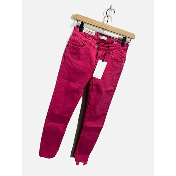 Zara The Skinny‎ Jeans Womens 4 Pink Mid Rise Raw Hem Slim Fit Denim Pants - Image 2