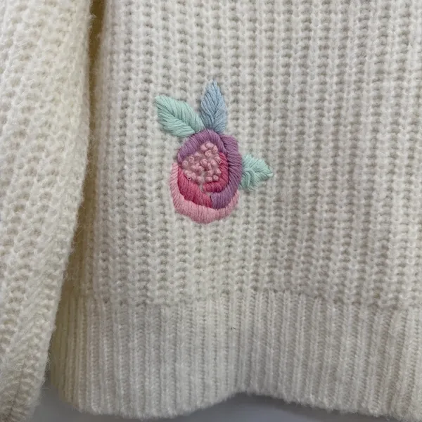 LoveShackFancy Ridge Sweater S Floral Embroidered Wool Blend Cottagecore - Image 9