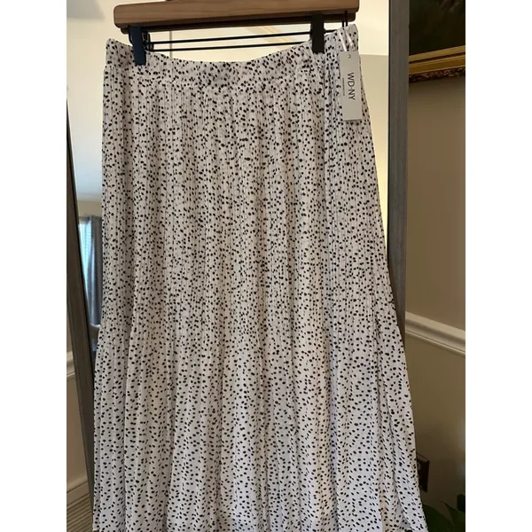 WD·NY White Black Polka Dot Pleated Tiered Midi Maxi Skirt NWT Size M - Image 4