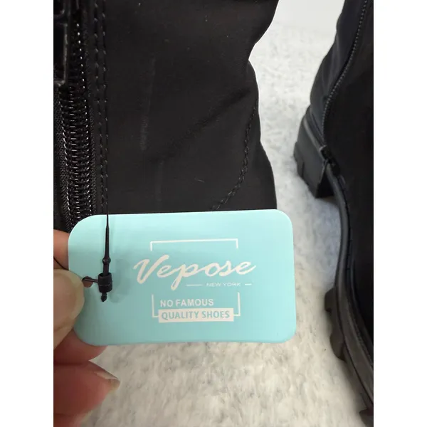 Vepose Womens Black Lug Sole Ankle Boots Block Heel Side Zip‎ 938L Size 8M NEW - Image 7