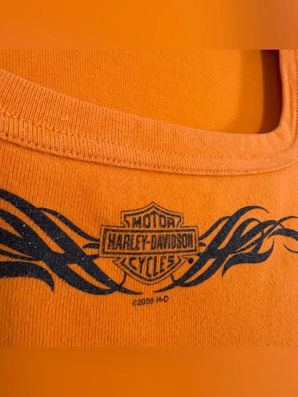Y2K Harley-Davidson Walter Bros Peoria Tribal Flame Biker Baby Tee XL - Image 3