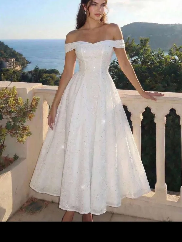 SHEIN White Off-Shoulder Midi A-Line Dress - Image 2