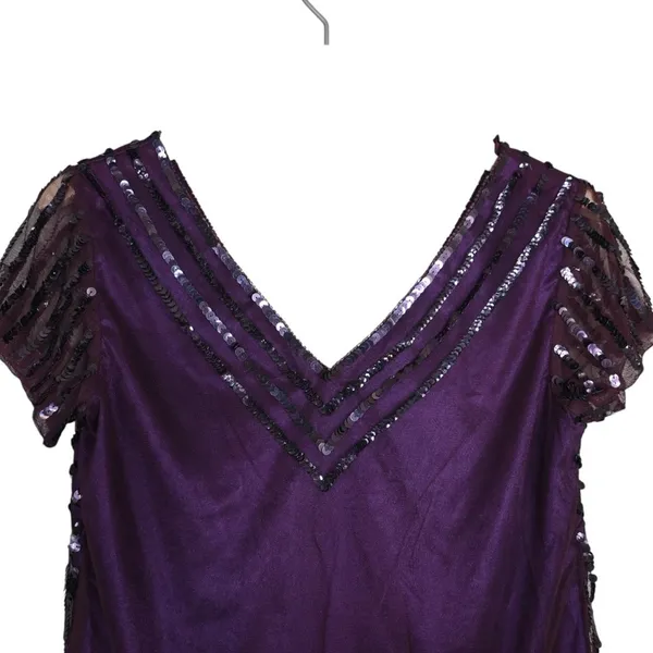 Cache Womens M Purple Short Sleeve Sequin Evening Cocktail Blouse NEW - Image 4