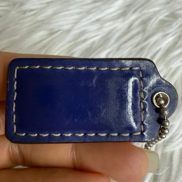 1.5" COACH Patent Leather Blue Fob Bag Charm Hang tag Hangtag - Image 2