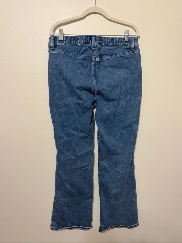 Aerie Pull On Baby Flare Jeans Size Large Medium Blue Stretch Retro Boho 90s - Image 5