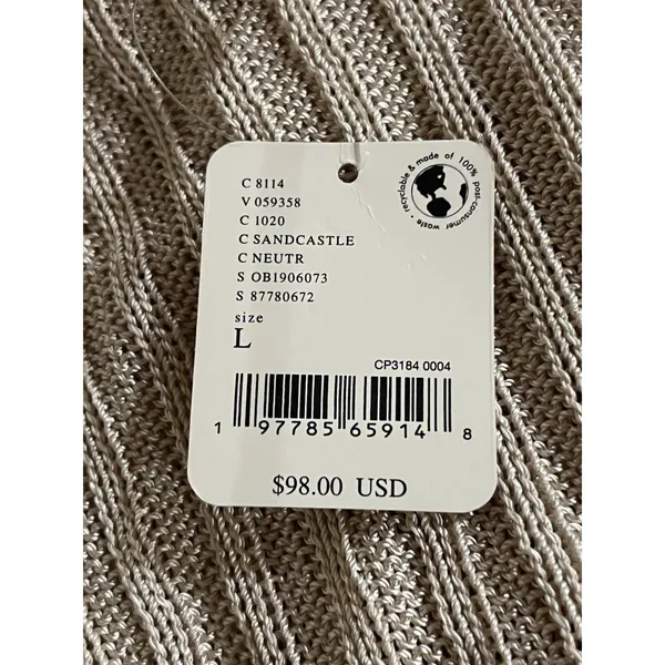 Free People Vie Boheme Cardi Sandcastle Tan Ribbed Knit Slit Cardigan Large L - Image 10