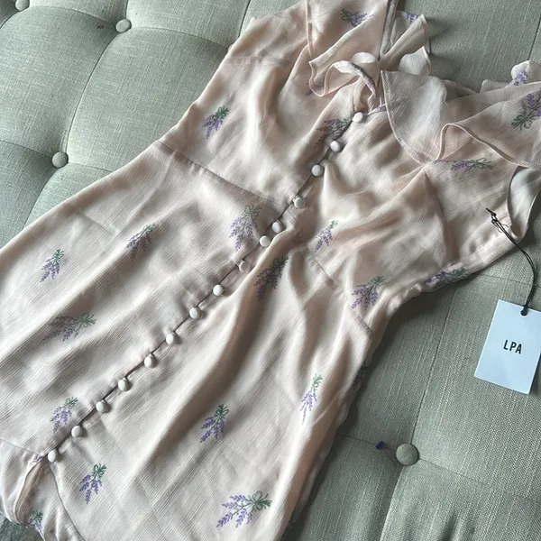 NWT LPA The Label Revolve Pink Ruffle Lavender‎ Floral Maxi Dress Size Medium - Image 3