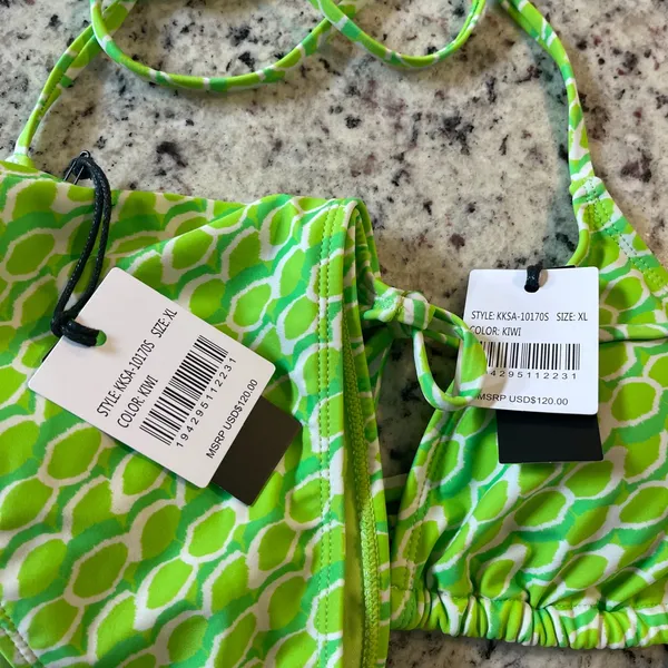 Kendall + Kylie Bikini Set Women XL Kiwi Green Geometric Triangle Side Tie‎ NEW - Image 4