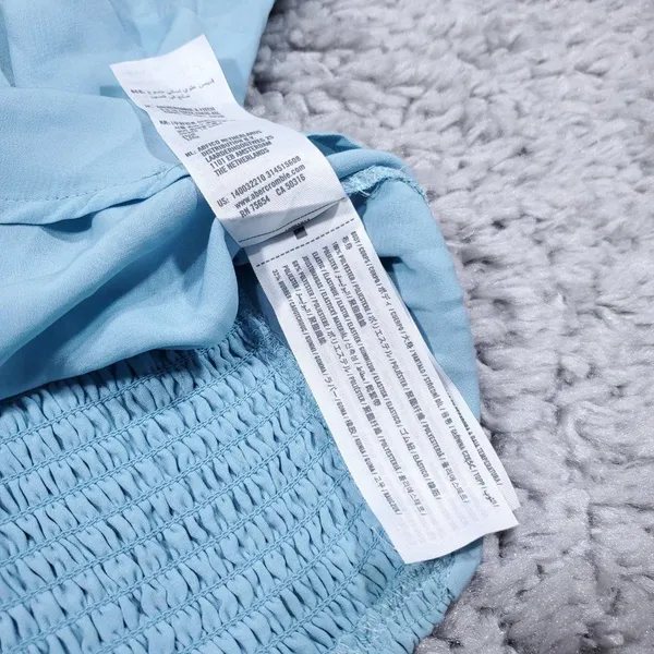 Abercrombie Cinch Front Puff Sleeve Cropped Top Light Blue Size Small Peasant - Image 7