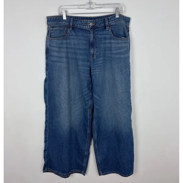 American Eagle Stretch Super High Rise Baggy Wide Leg Jeans Medium Wash Size 18S - Image 2