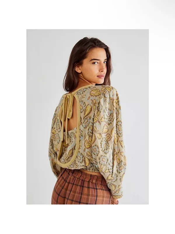 Free People Floral Puff-Sleeve Top in Cream, Yellow and Blue - Image 2
