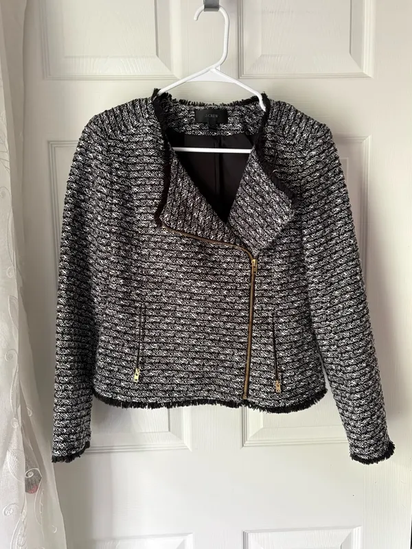 J. Crew Tweed Moto Jacket Fringe Hem zip 9% wool size 4 - Image 2