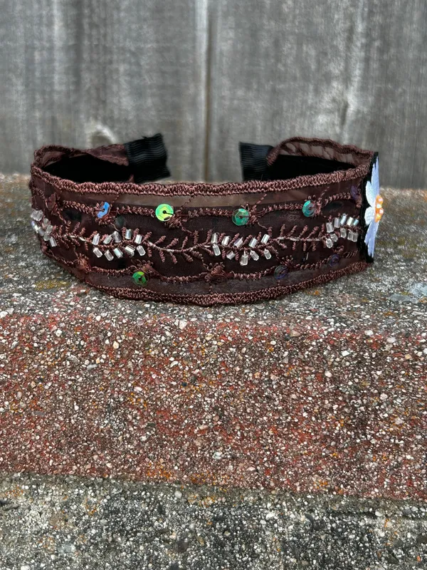 Custom Headband with flower patch & crystals handmade brand new - Image 3