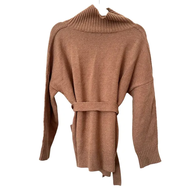 FRENCH CONNECTION Reba High Neck Belted Sweater Brown‎ X-Small - Image 4