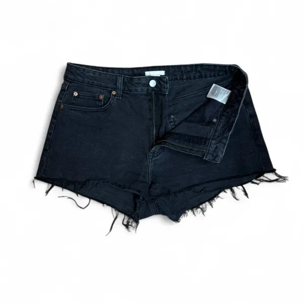 H&M Black High-Waisted Denim Cut-Off Shorts - Women’s Size 12 - Raw Hem - Image 3