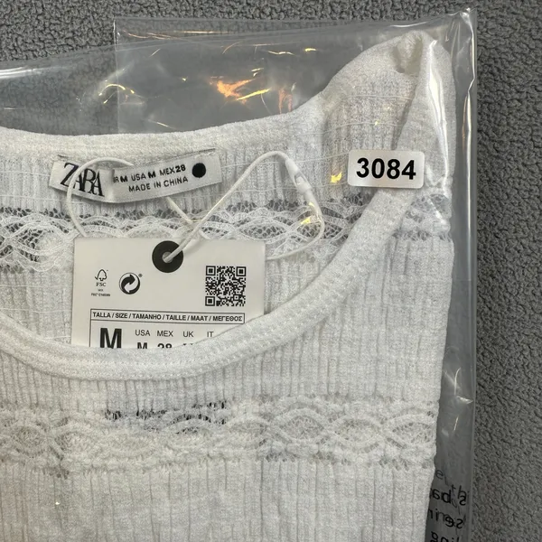ZARA Woman Tank Top Knit Top Sleeveless M White Crochet Lace Trim Textured‎ NWT - Image 6