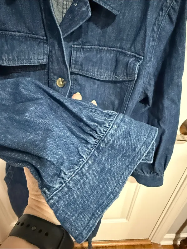 Women's Dark Blue Denim Belted Jacket Size XL - Image 3