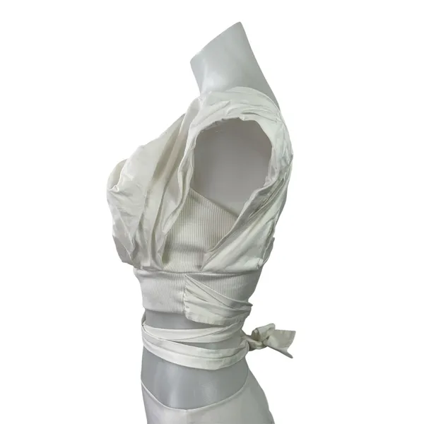 Zara Women's White Sleeveless Sweetheart Tie Wrap Blouse Crop Top Size M - Image 2