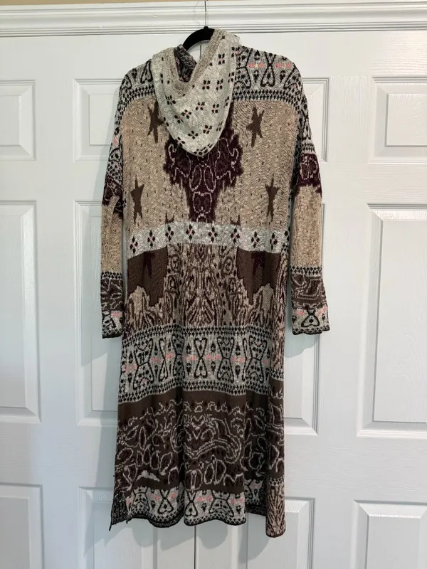 FREE PEOPLE Mixed Media Longline Cardigan Sweater Duster Hooded Size Medium - Image 7