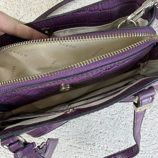 Guess Purple Crocodile Embossed Satchel Handbag Crossbody Y2K - Image 3