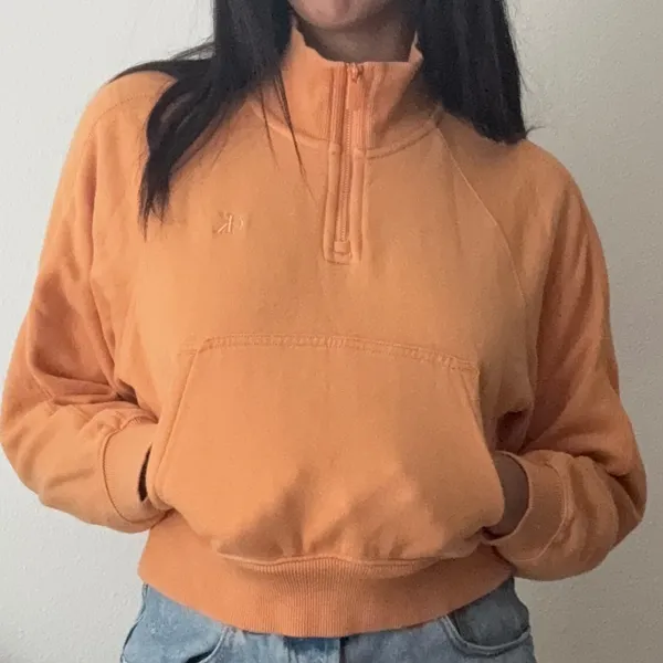 Calvin Klein Womens Orange Quarter Zip‎ Cropped Fleece Sweatshirt XS CAR0000149 - Image 3