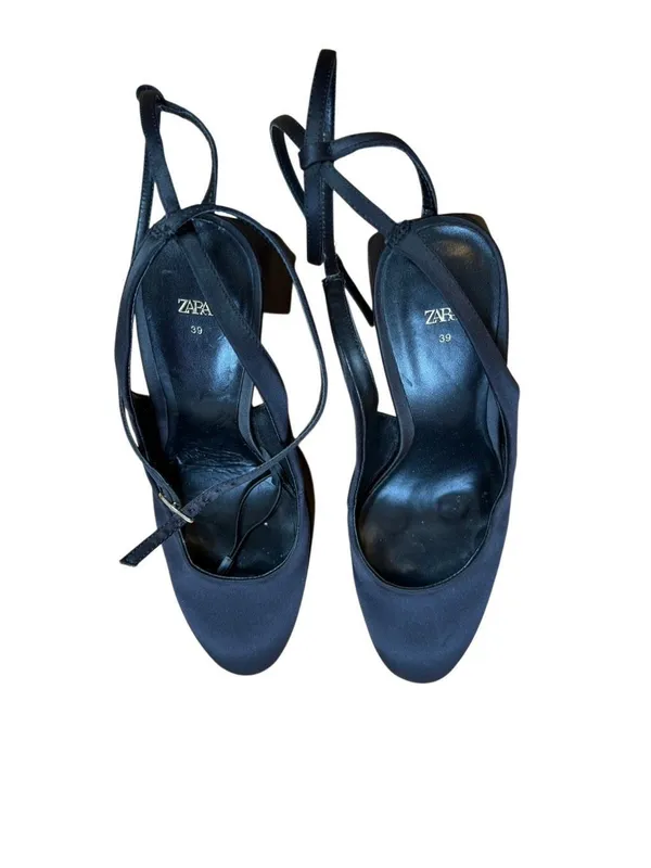 Zara Black Satin Platform Slingback Chunky Platform Heels Size 39 / 8.5 - Image 8