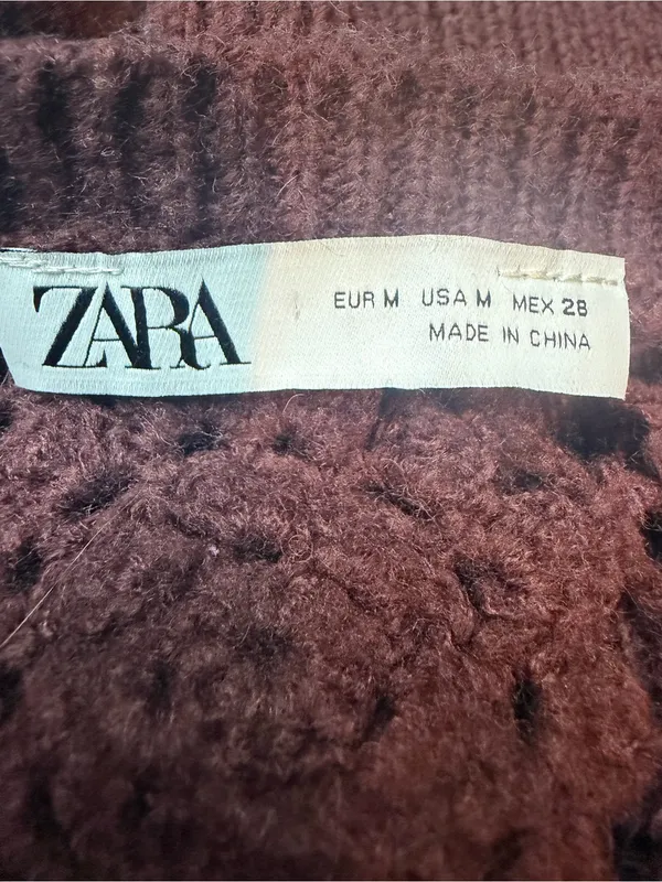 Zara Burgundy Crochet Floral Knit Sweater Wool Blend Medium - Image 7