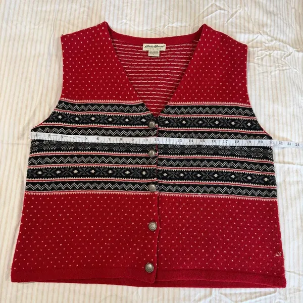 vintage 90s cottage Eddie Bauer Knit Sweater Vest Lambswool Nordic Fair Isle - Image 6