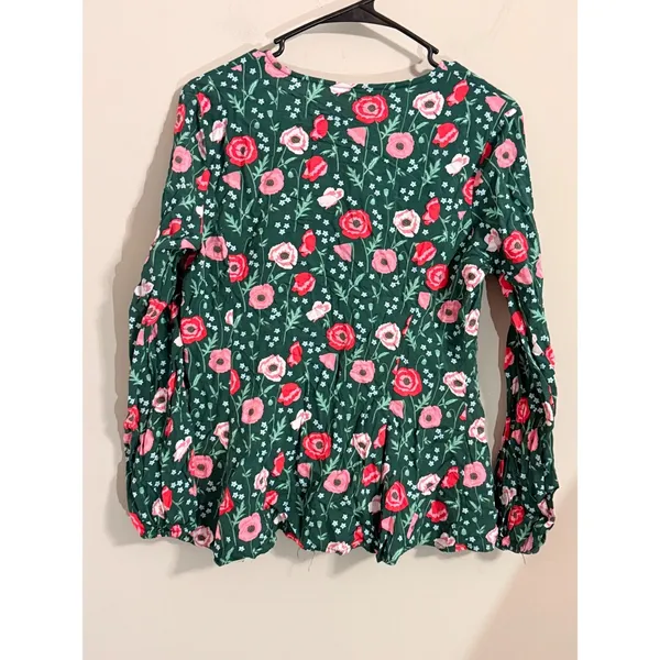Matilda Jane Button Front Top Womens Medium Green Red Floral Poppy Peplum V-Neck - Image 4